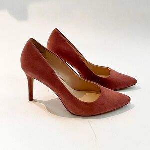 Blush pink suede pumps